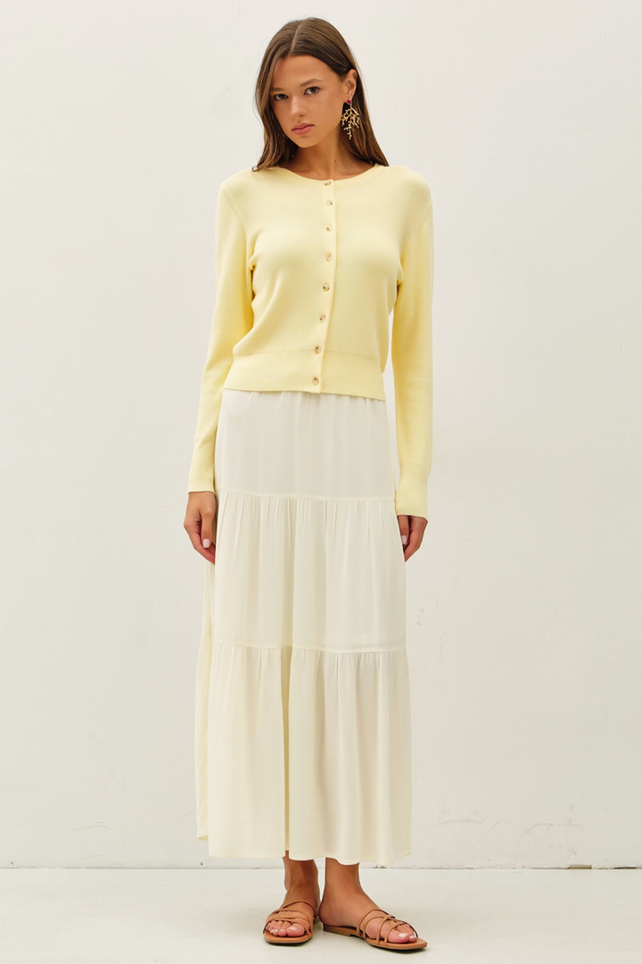 Be Cool - Smocked Waist Tiered Maxi Skirt in Vanilla