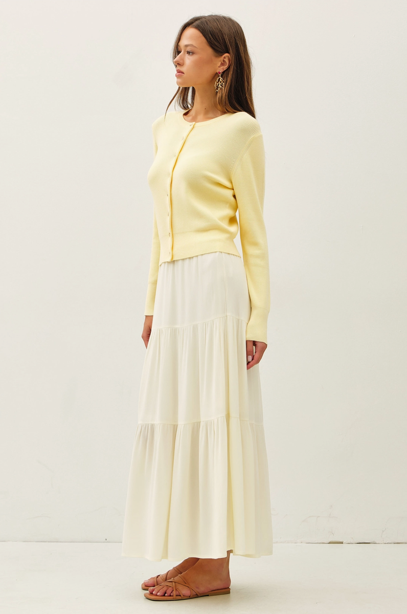 Be Cool - Smocked Waist Tiered Maxi Skirt in Vanilla
