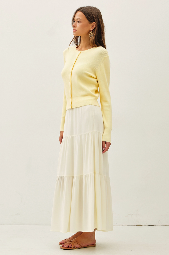 Be Cool - Smocked Waist Tiered Maxi Skirt in Vanilla