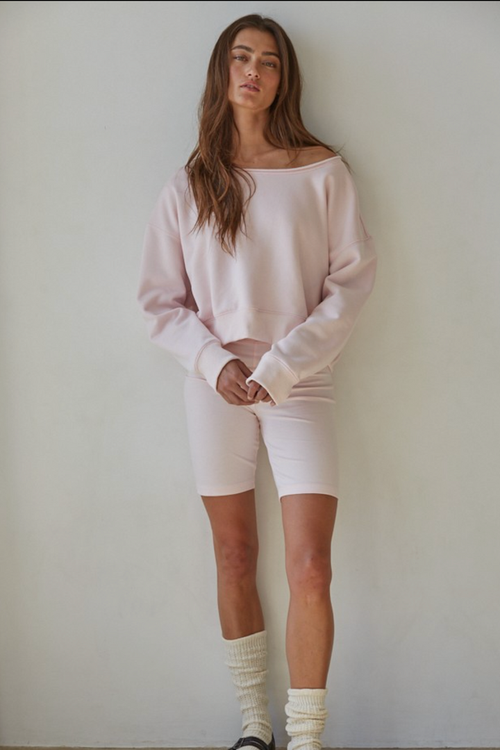 By Together - Knit Cotton Polyester Garment Washed Pullover in Baby Pink