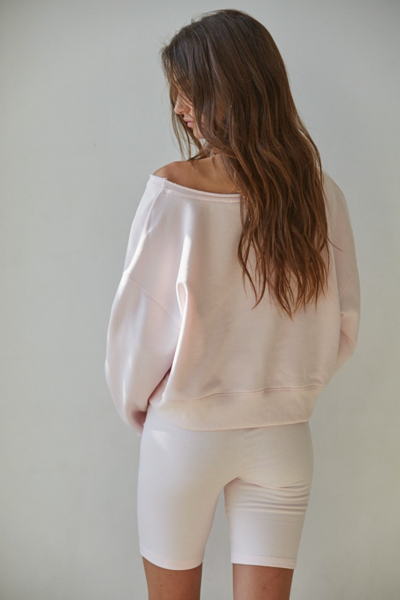 By Together - Knit Cotton Polyester Garment Washed Pullover in Baby Pink