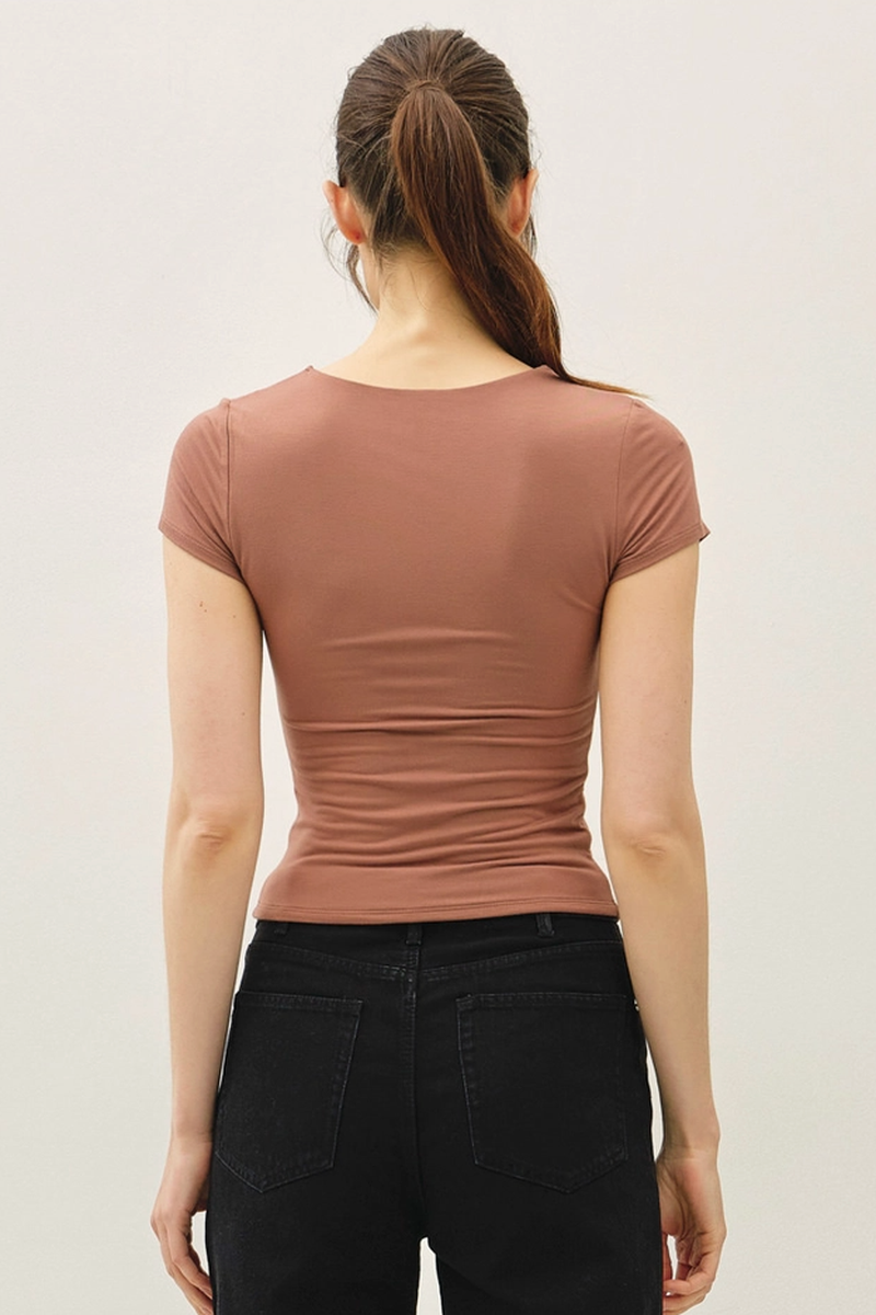 Be Cool - Square Neck Knit Tee in Chocolate Milk