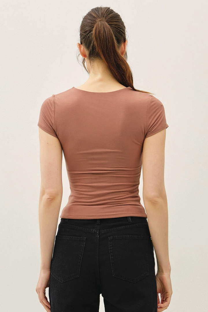 Be Cool - Square Neck Knit Tee in Chocolate Milk