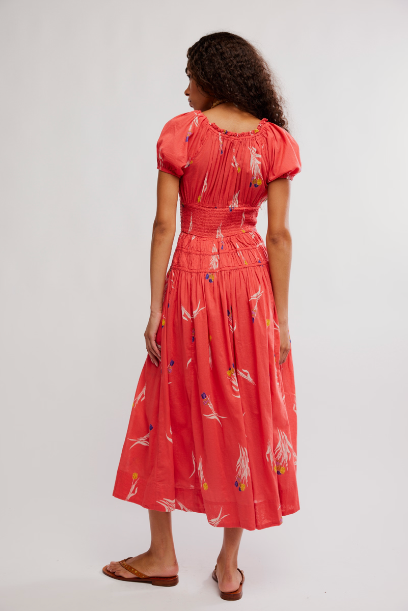 Free People - Complete Me Midi Dress in Coral Combo