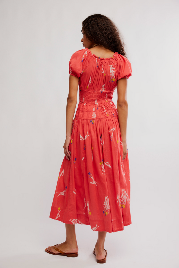 Free People - Complete Me Midi Dress in Coral Combo