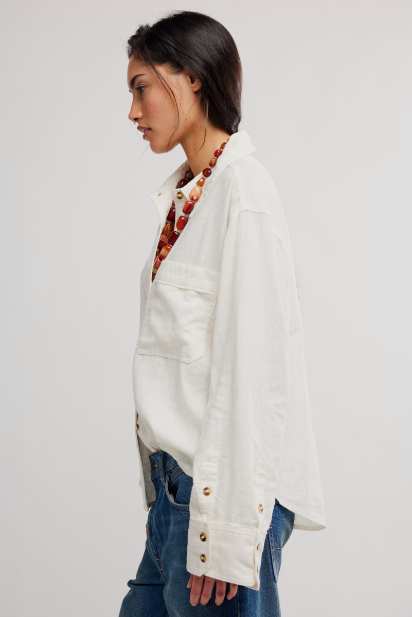 Free People - We the Free Laurel Linen Button Down Top in Clean Ivory