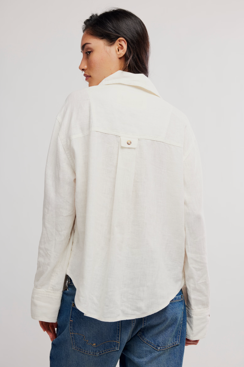 Free People - We the Free Laurel Linen Button Down Top in Clean Ivory