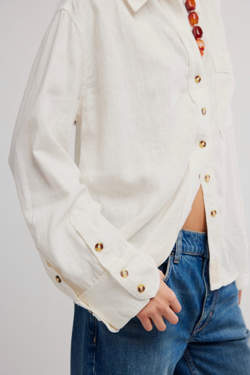 Free People - We the Free Laurel Linen Button Down Top in Clean Ivory