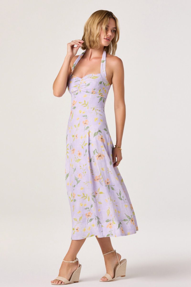 ASTR the Label | Jesenia Halter Floral Midi Dress in Purple Floral