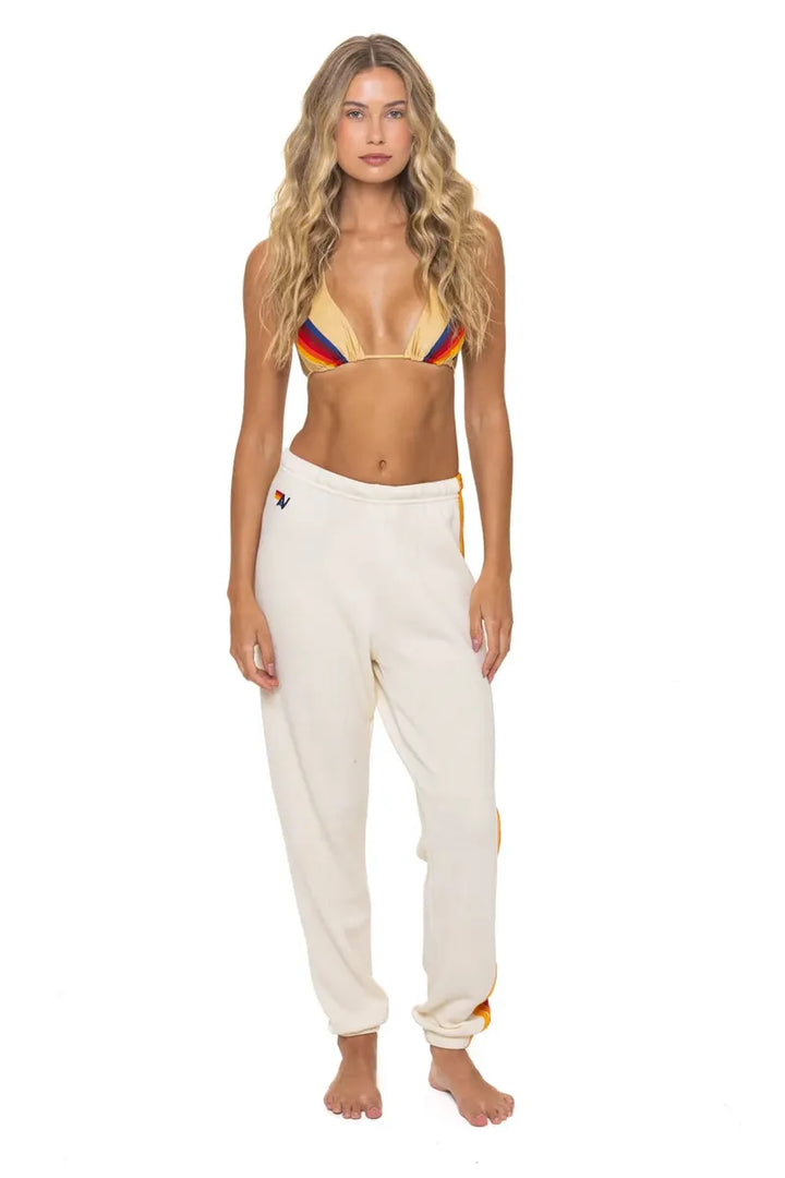 AVIATOR NATION - 5 Stripe Sweatpants in Vintage White