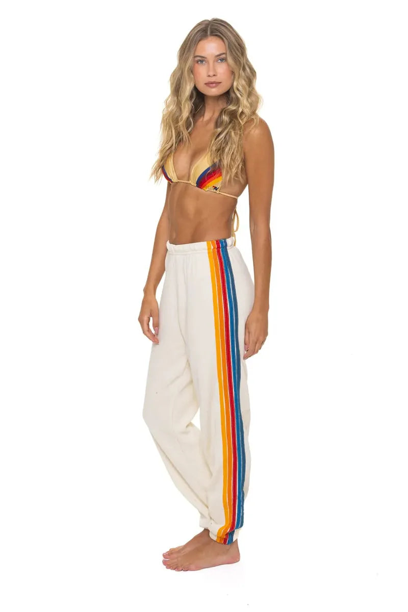AVIATOR NATION - 5 Stripe Sweatpants in Vintage White