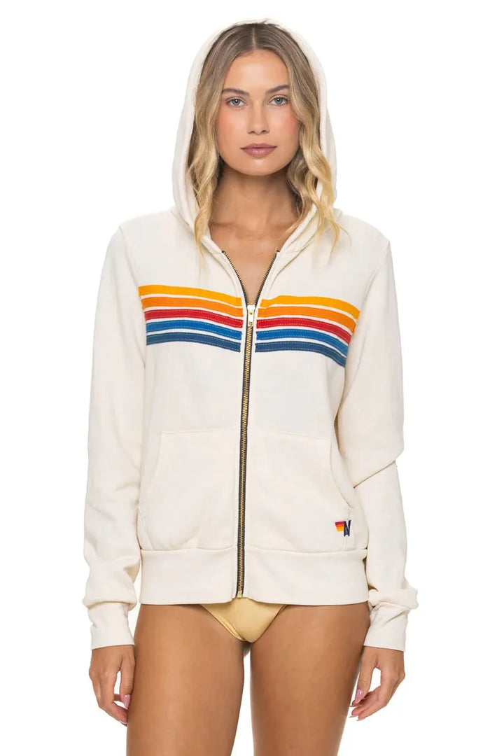 AVIATOR NATION - 5 Stripe Hoodie in Vintage White