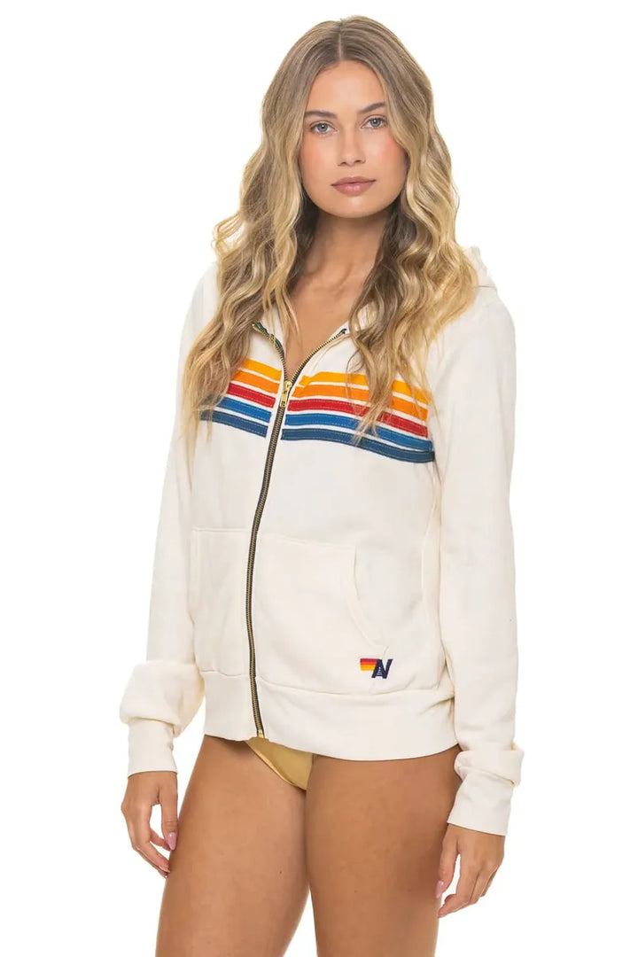 AVIATOR NATION - 5 Stripe Hoodie in Vintage White