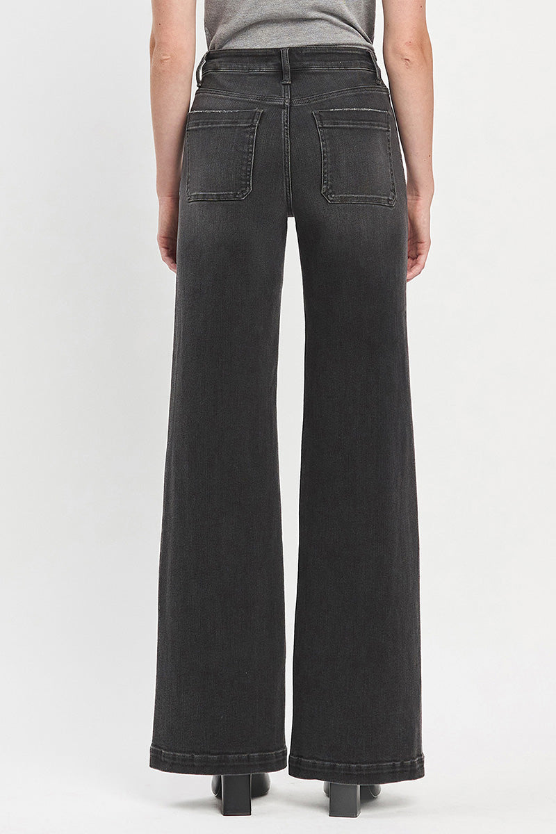 VERVET - High Rise Patch Pocket Black Wide Trouser Jeans