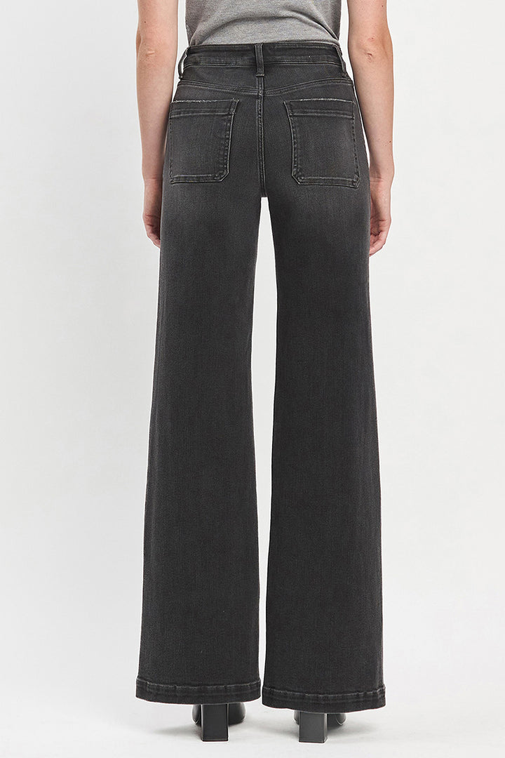 VERVET - High Rise Patch Pocket Black Wide Trouser Jeans
