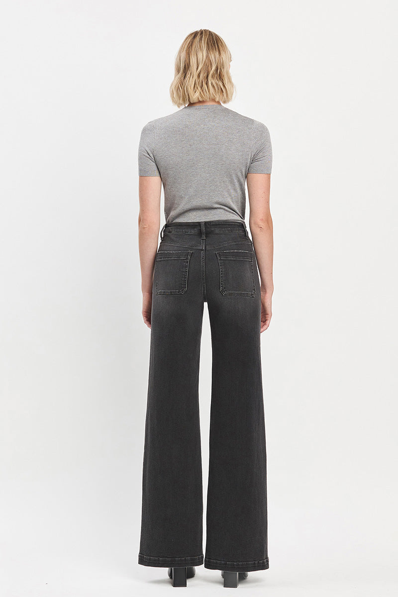 VERVET - High Rise Patch Pocket Black Wide Trouser Jeans