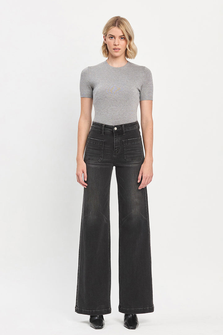 VERVET - High Rise Patch Pocket Black Wide Trouser Jeans
