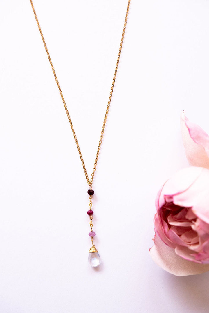 Tree Myriah - Ombré gemstone Lariat with Ruby in 14 kt Gold Fill