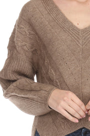 Rain + Rose - Vera Cable Sweater in Mocha
