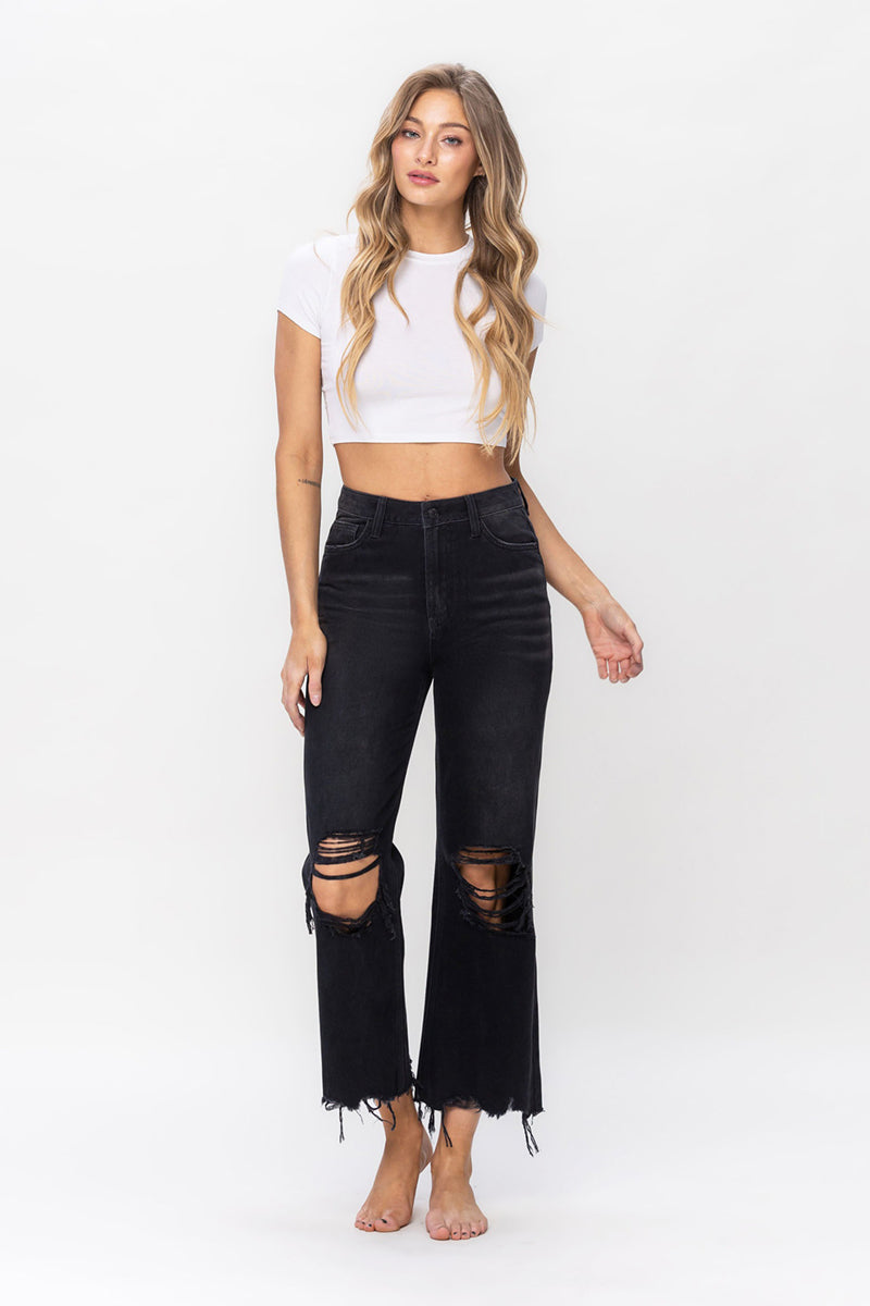 VERVET by Flying Monkey - Black - 90's Vintage High Rise Crop Flare Jean