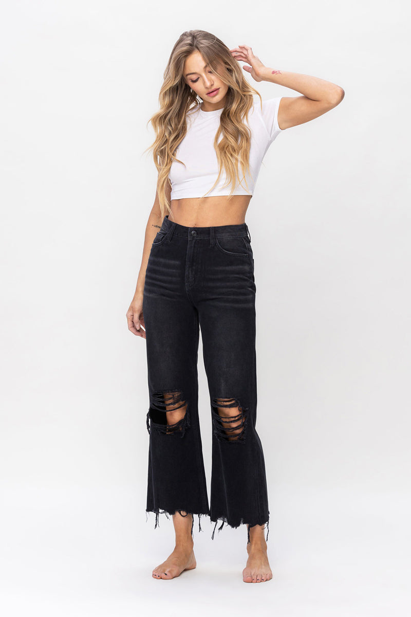 VERVET by Flying Monkey - Black - 90's Vintage High Rise Crop Flare Jean