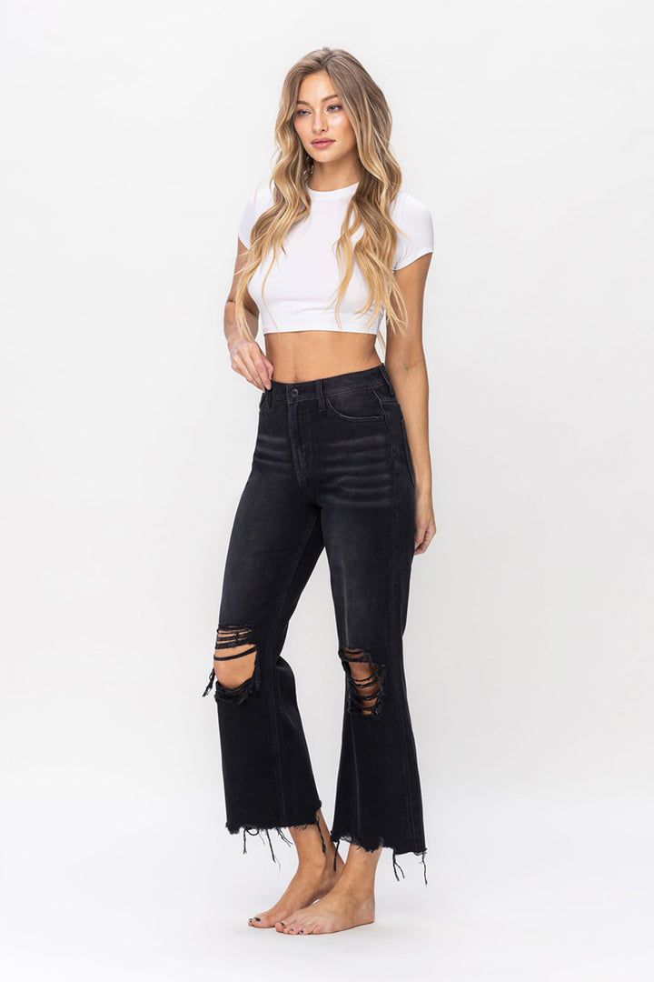 VERVET by Flying Monkey - Black - 90's Vintage High Rise Crop Flare Jean