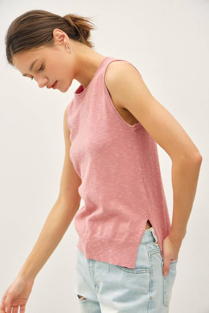 Be Cool -    Classic Pullover Raw Seam Detailed Knit Tank in Rose