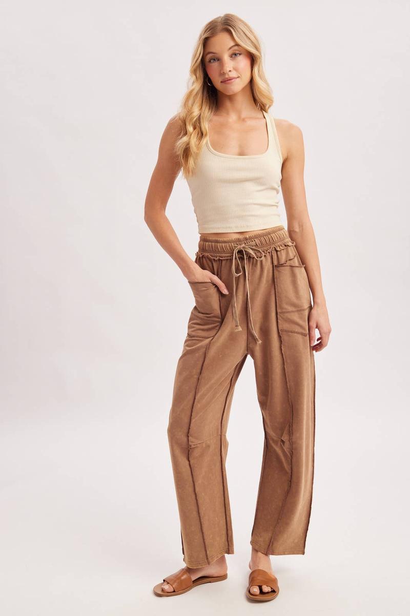 Bluivy - Washed Out Exposed Seam Barrel Pants in Latte