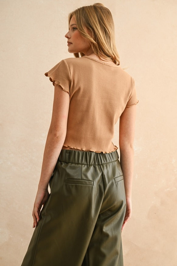 MIOU MUSE - Mini Waffle Fabric Short Sleeve Top
