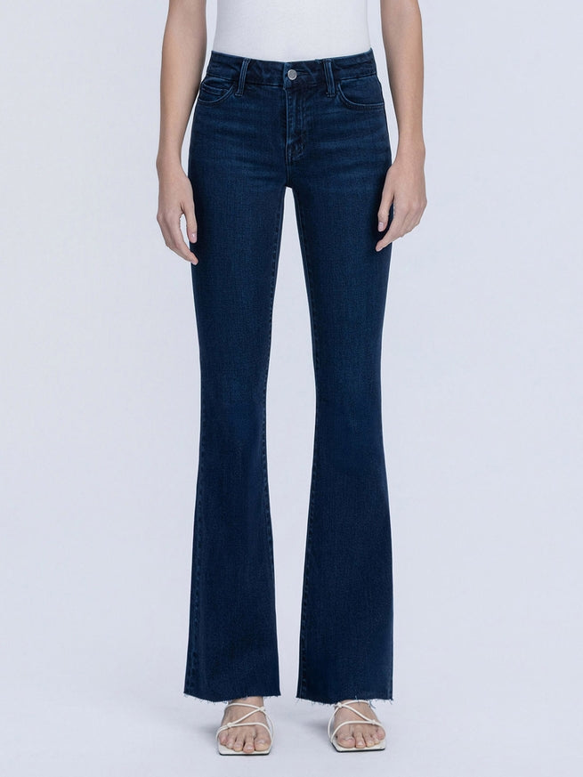 FLYING MONKEY - Mid Rise Raw Hem Dark Wash Tinted Bootcut Jeans