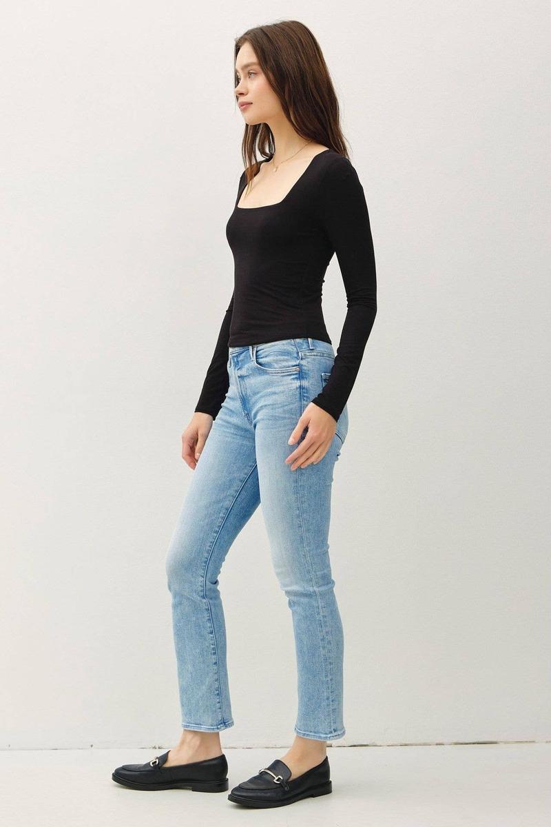 Be Cool - Soft Core Basic Square Neck Long Sleeve Top in Black
