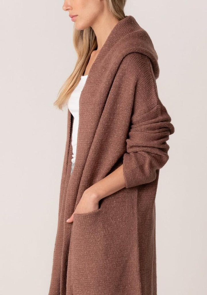 Lovestitch -  Cozy Oversized Two Pocket Hooded Cardigan in Vintage Mauve