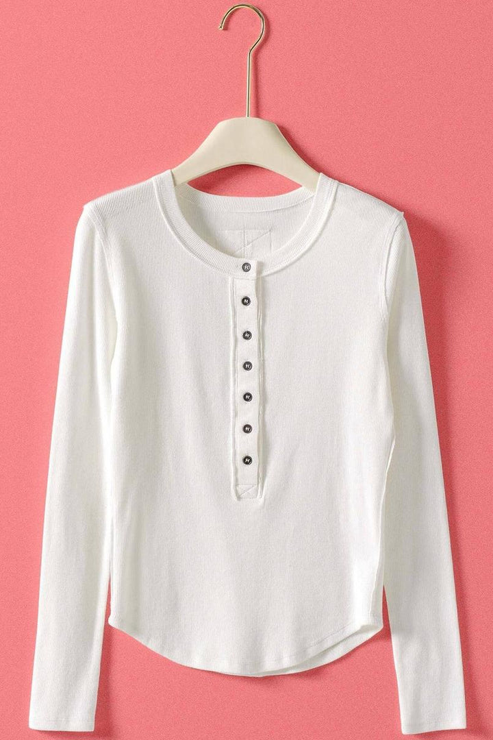Urban Daizy - Ribbed Henley Long Sleeve Top