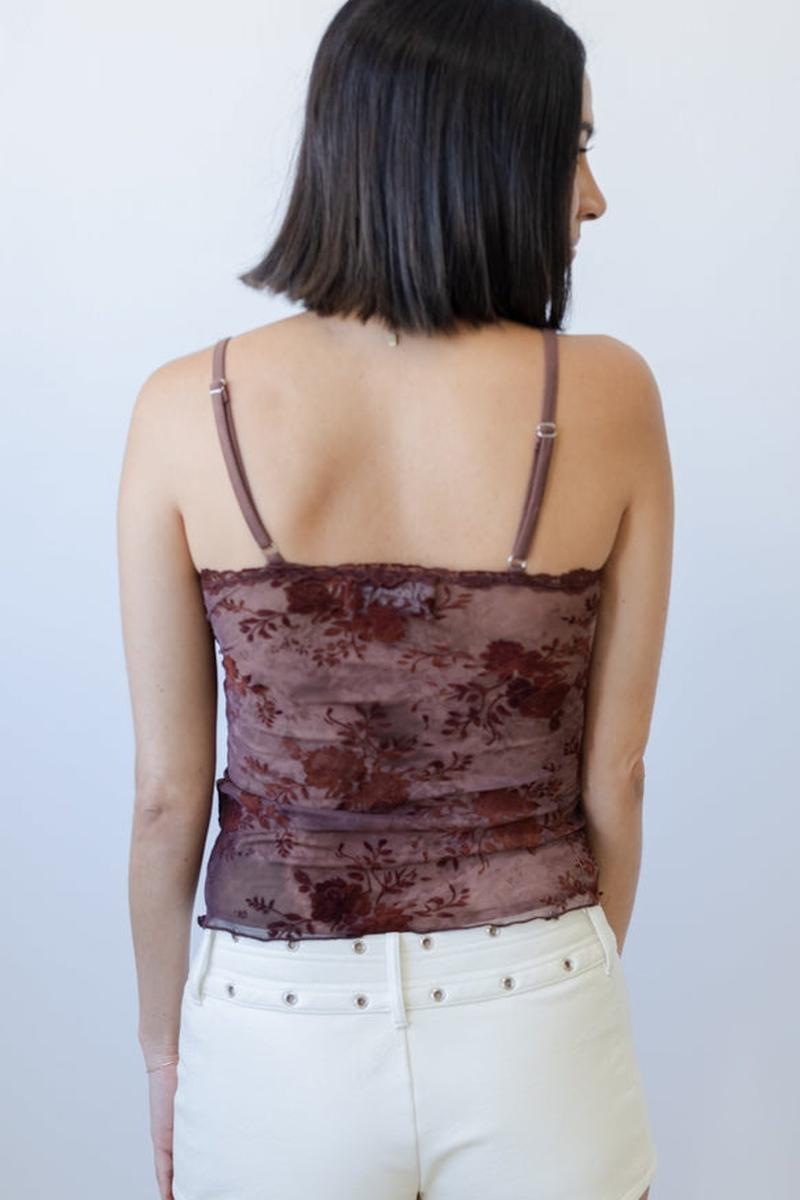 Nectar Clothing - Floral Flocked Mesh Cami Top