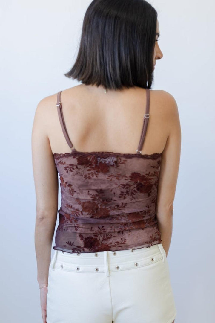 Nectar Clothing - Floral Flocked Mesh Cami Top