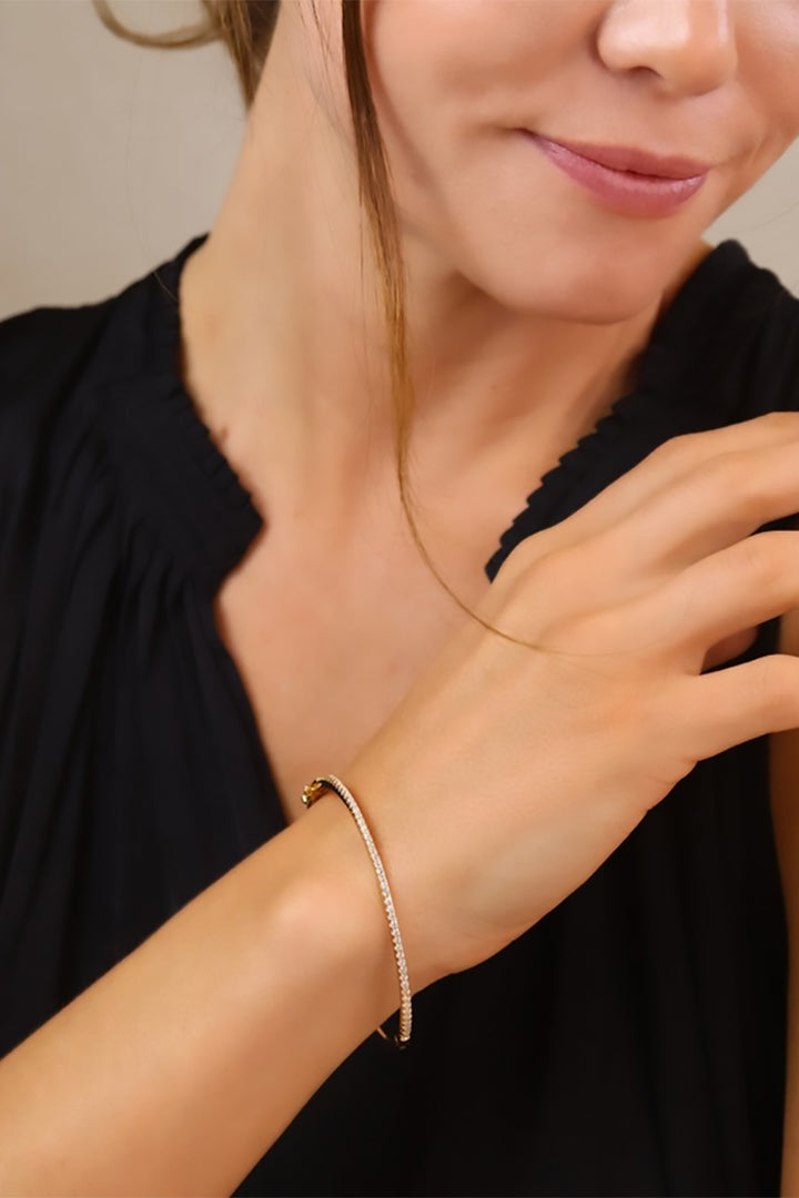 GoldFi - 18k Gold Filled Thin Line Cubic Zirconium Bangle Bracelet