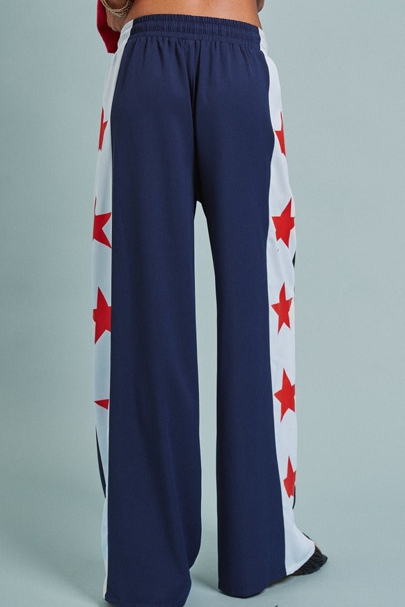 Urban Daizy - Star Print Side Stripe Wide Leg Pants