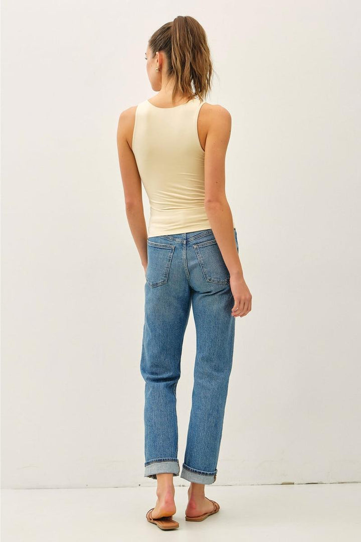 Be Cool - Basic Full Length V-Neck Tank in Butter