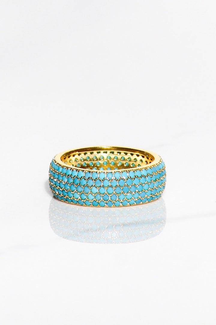 Native Gem - Mini Billionaire Cigar Band Ring with Turquoise in 14k Gold Vermeil - Size 7