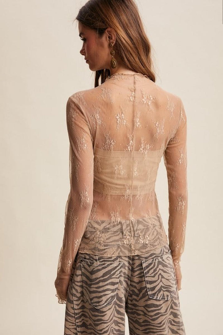 Listicle - Sheer Lace Long-Sleeve Top