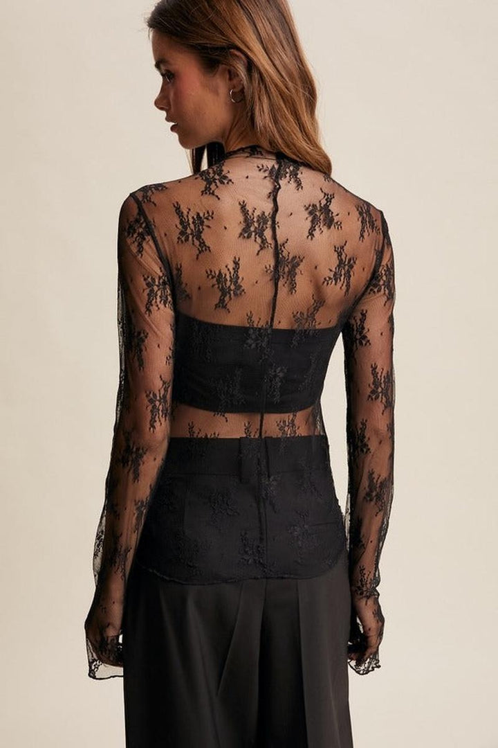 Listicle - Sheer Lace Long-Sleeve Top