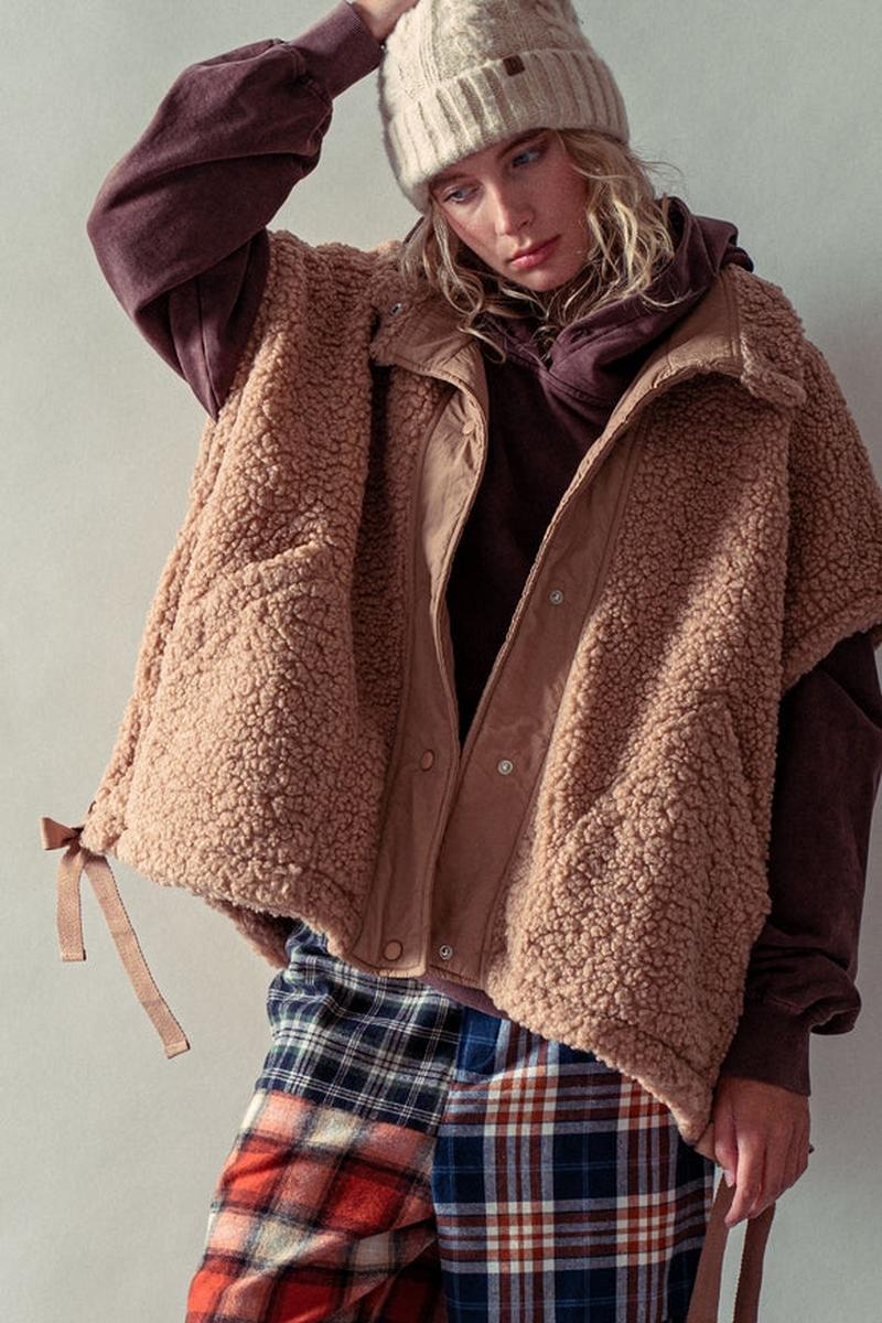 Urban Daizy - Oversized Sherpa Fleece Boho Western Layering Vest