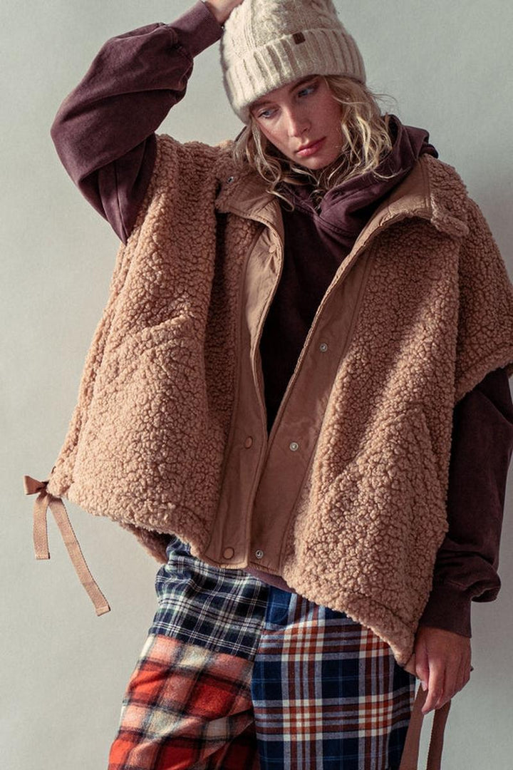 Urban Daizy - Oversized Sherpa Fleece Boho Western Layering Vest