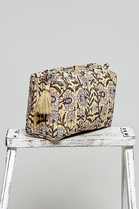 Pol Clothing - Floral Quilted Tassel Cosmetic Pouch Bag