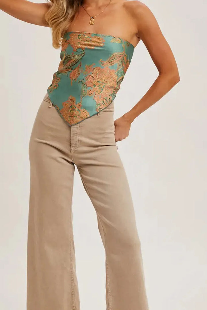 Bluivy - Paisley Satin Bandana Tube Top in Teal