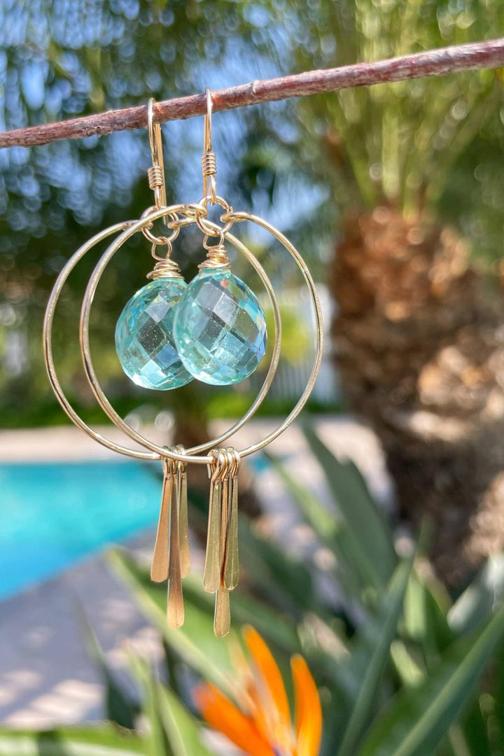 Quinn Sharp - Sea Green Quartz Gemstone Hoops Triple Fringe | Gold Fill