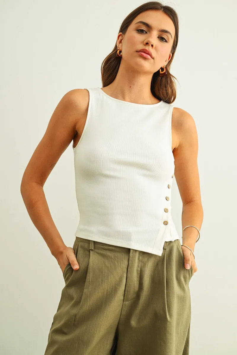Miou Muse - Ribbed Tank with Button Side Detail