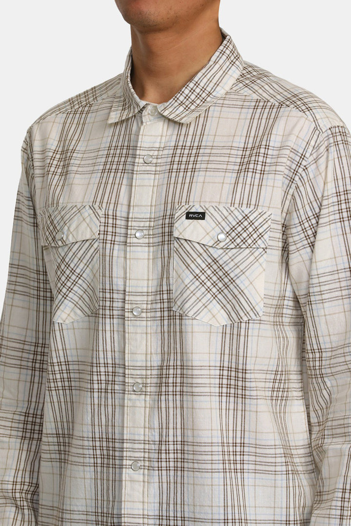RVCA - Neps Plaid Long Sleeve Shirt in Natural