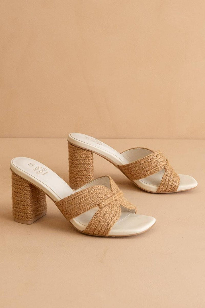 Oasis Society - The Santiag Raffia Summer Heel in Toffee