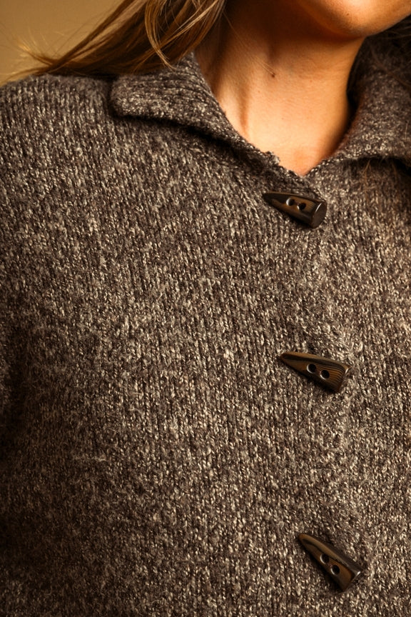 MIOU MUSE - Two Tone Sweater Cardigan with Toggle Button